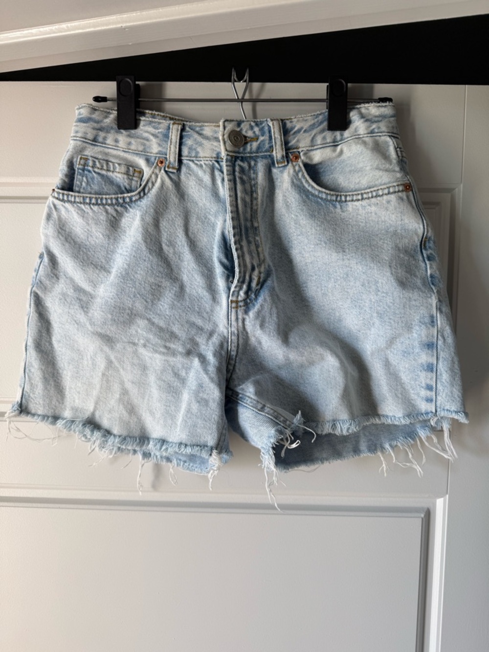 Urban Outfitters Light Blue Frayed High-Rise Denim Shorts